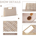 Top Handle Straw Clutch for Women Summer Clutch Straw Evening Bag Raffia Crossbody Purses Woven Beach Clutch
