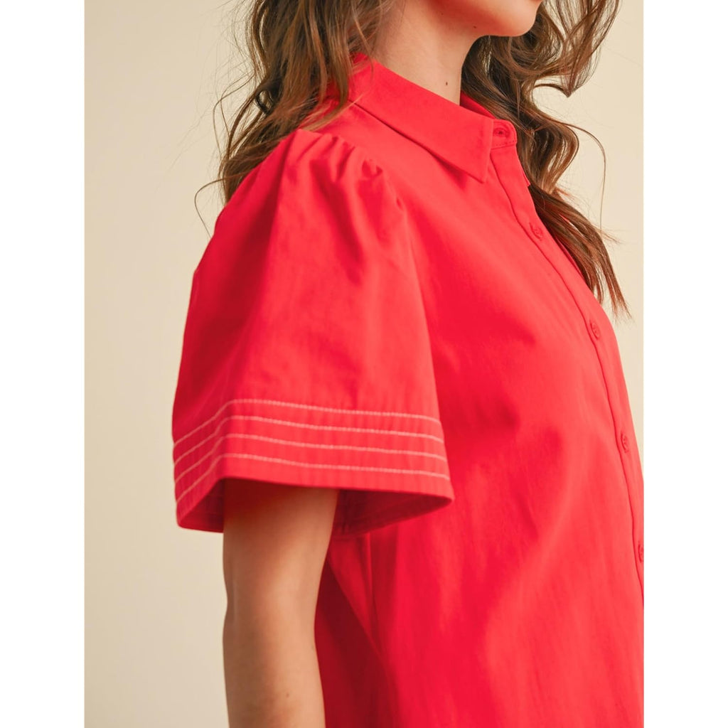 Womens Short Sleeve Button Down Mini Shirt Dress Lapel Collar Short Dresses With Pocket