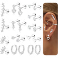 LOLIAS Hypoallergenic Flat Back Earrings for Women Cartilage Earrings Stacks-20G Surgical Stainless Steel Flatback Stud Hoop Earring Set Daith Conch Tragus Helix Piercing Jewelry