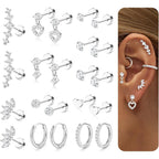 LOLIAS Hypoallergenic Flat Back Earrings for Women Cartilage Earrings Stacks-20G Surgical Stainless Steel Flatback Stud Hoop Earring Set Daith Conch Tragus Helix Piercing Jewelry