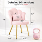 Petal Makeup Vanity Chair With Back, Flower Chair Comfy No Wheels For Girls Women, Makeup Chair With Golden Metal Legs & Lumbar Pillow For Living Room/Makeup Room/Bedroom/Home Office - Pink