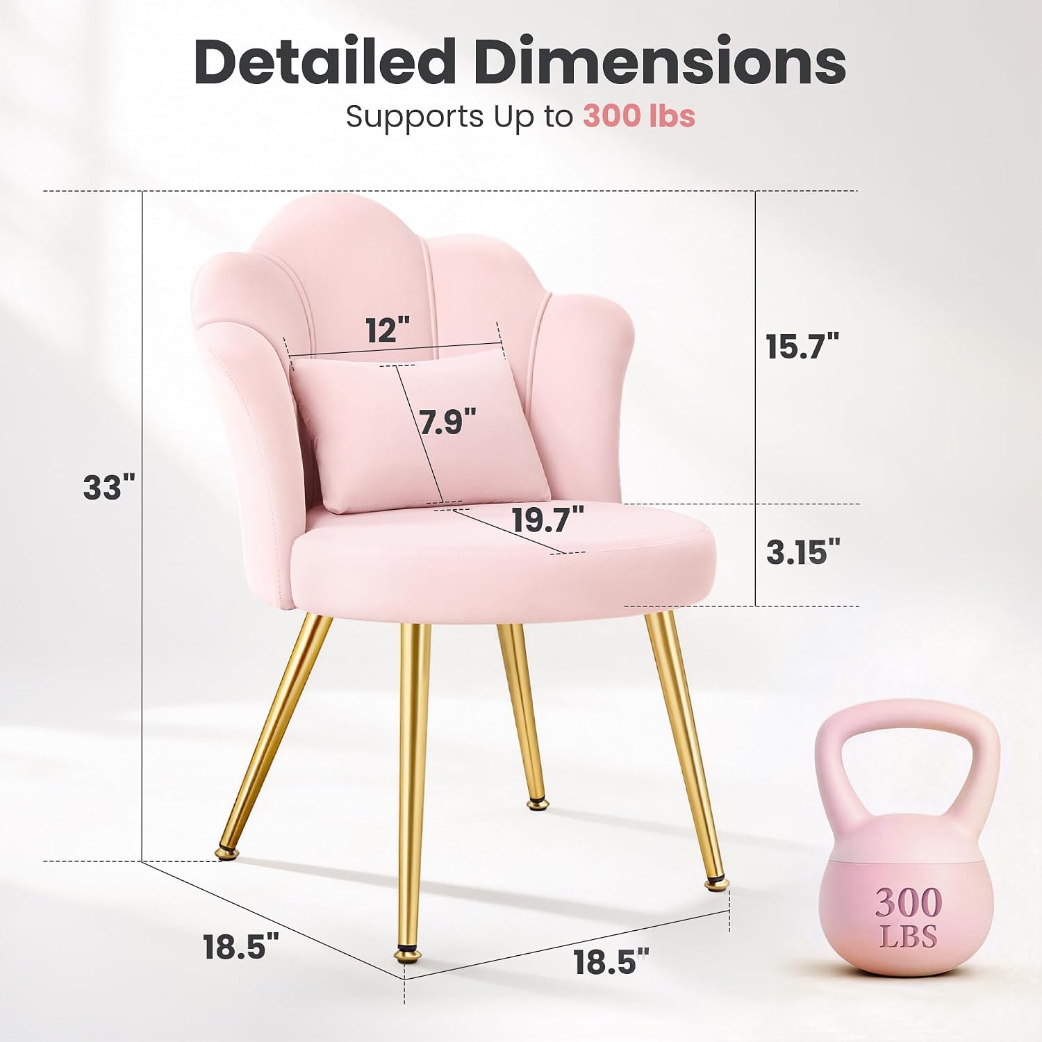 Petal Makeup Vanity Chair With Back, Flower Chair Comfy No Wheels For Girls Women, Makeup Chair With Golden Metal Legs & Lumbar Pillow For Living Room/Makeup Room/Bedroom/Home Office - Pink