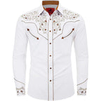 Men'S Western Cowboy Shirt Embroidered Long Sleeve Casual Button Down Shirt