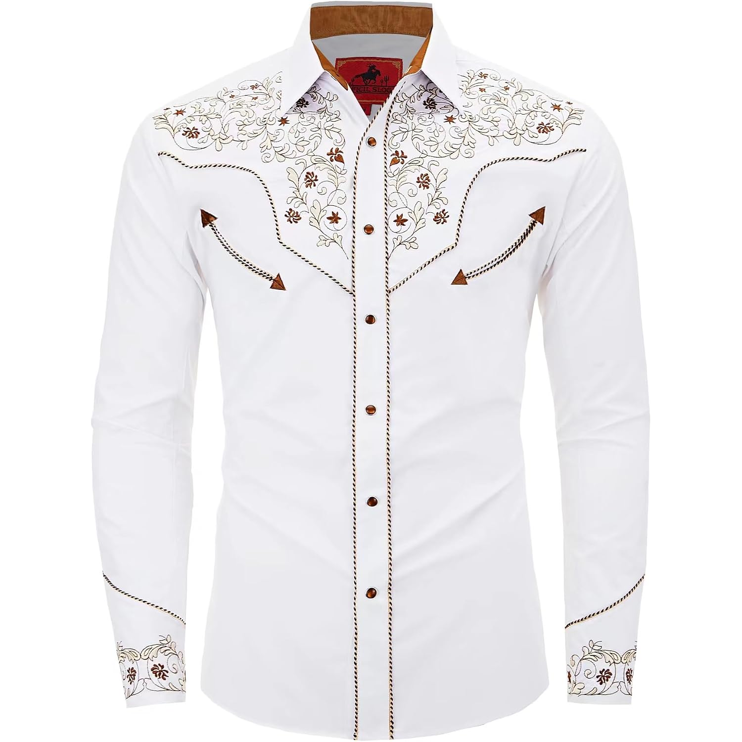 Men'S Western Cowboy Shirt Embroidered Long Sleeve Casual Button Down Shirt
