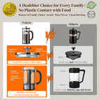 Veken French Press Coffee Maker 34oz, No Plastic Touching Cafe,Thickened Glass Stainless Steel Brewer, Cold Brew Cafetera Tea pot for Kitchen Travel Camping, Gifts, Decor, Bar Accessories, Dark Pewter