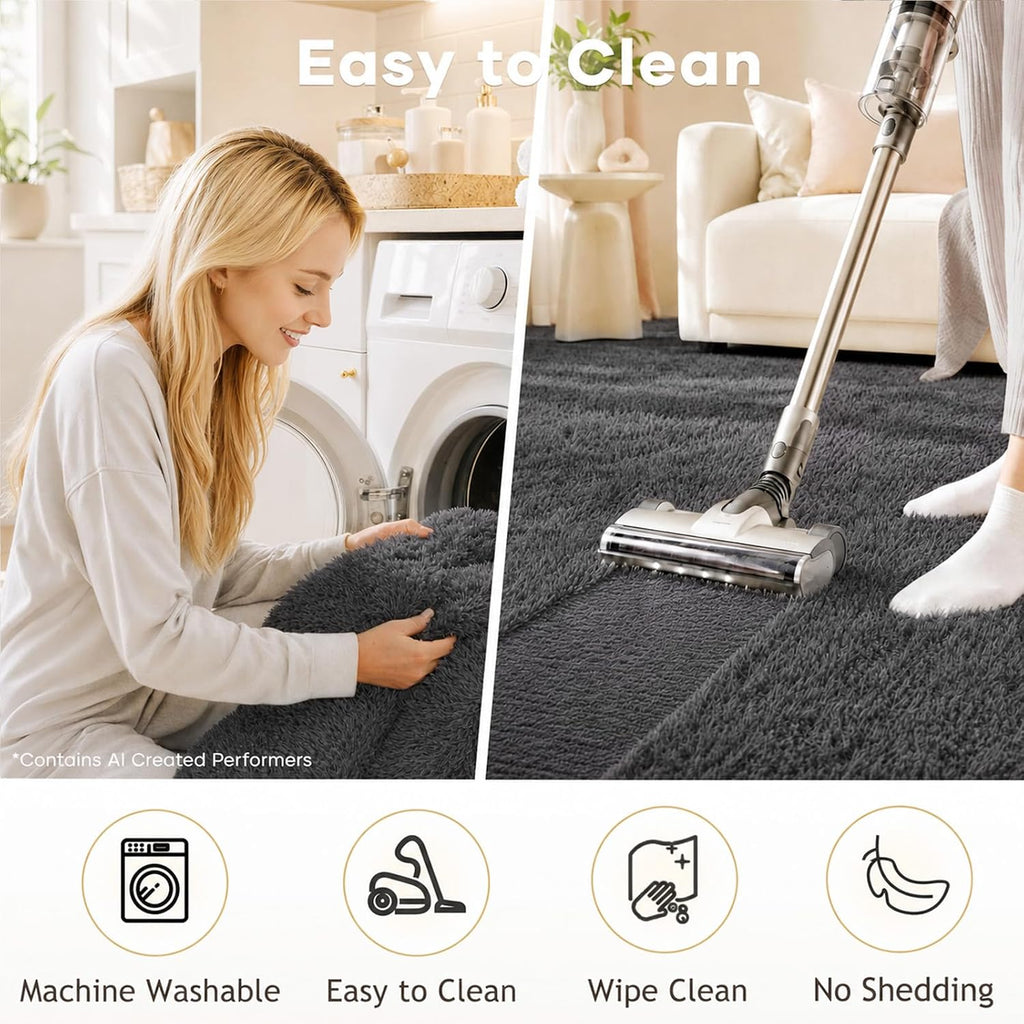Ophanie Small Rug Upgrade Non Slip Throw Bedside Area Rugs, Fluffy Soft Grey Mini Bedroom Carpet, Affordable Door Entryway Indoor Inside Front Entrance Dog 2X3 Mat, Home Decor Aesthetic, Nursery