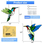 2 Packs Hummingbird Stained Glass Window Hanging Suncatchers - 6 Inch Handmade Real Glass With Copper Foil Edges, Bird Safe Gifts For Women Mom Grandma Bird Lovers(Suction Hooks Included)