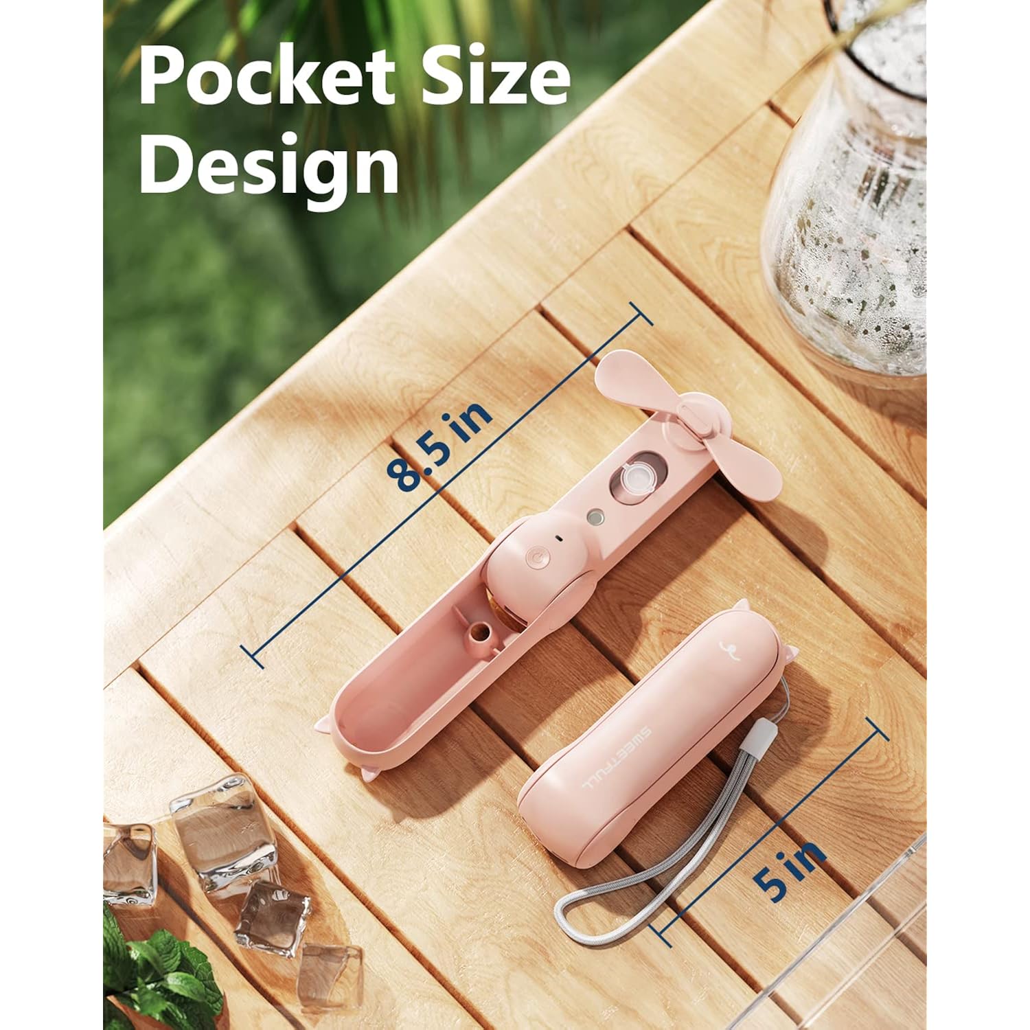 Sweetfull Misting Fan Portable, Handheld Personal Mister Fans, Small Fan Rechargeable, Mini Spray Water Mist, Kids Women Portable Fans For Travel, Outdoors, Hiking, Camping Home Office (Pink)