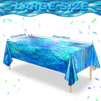 3 Pcs Iridescent Waves Tablecloths - Disposable Plastic Ocean Blue Table Cloth Rectangle Table Covers for Under the Sea Beach Surf Pool Party Birthday Party Decorations, 54 x 108 Inch
