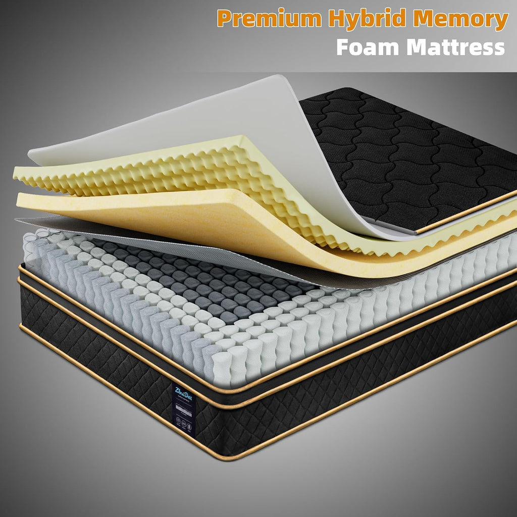 Queen Mattress 12 Inch Medium Firm Hybrid Mattress Queen Size Memory Foam Pocket Springs Queen Bed Matress In A Box For All Sleeping Positions Motion Isolation Comfortable Sleep (Black, Queen 12 Inch)