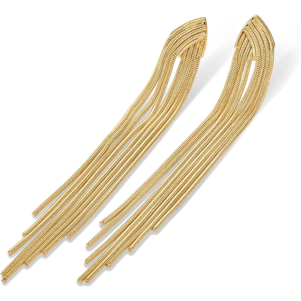 PAVOI 14K Gold Plated Long Tassel Dangle Earrings for Women - 925 Sterling Silver Posts Elegant Rhinestone Chain Chandelier Drop Earrings - Statement Jewelry