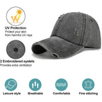 Enwokran Women Ponytail Hat Baseball Cap, Adjustable Criss Cross Messy Buns Ponycaps High Bun Cotton Distressed Hats Black