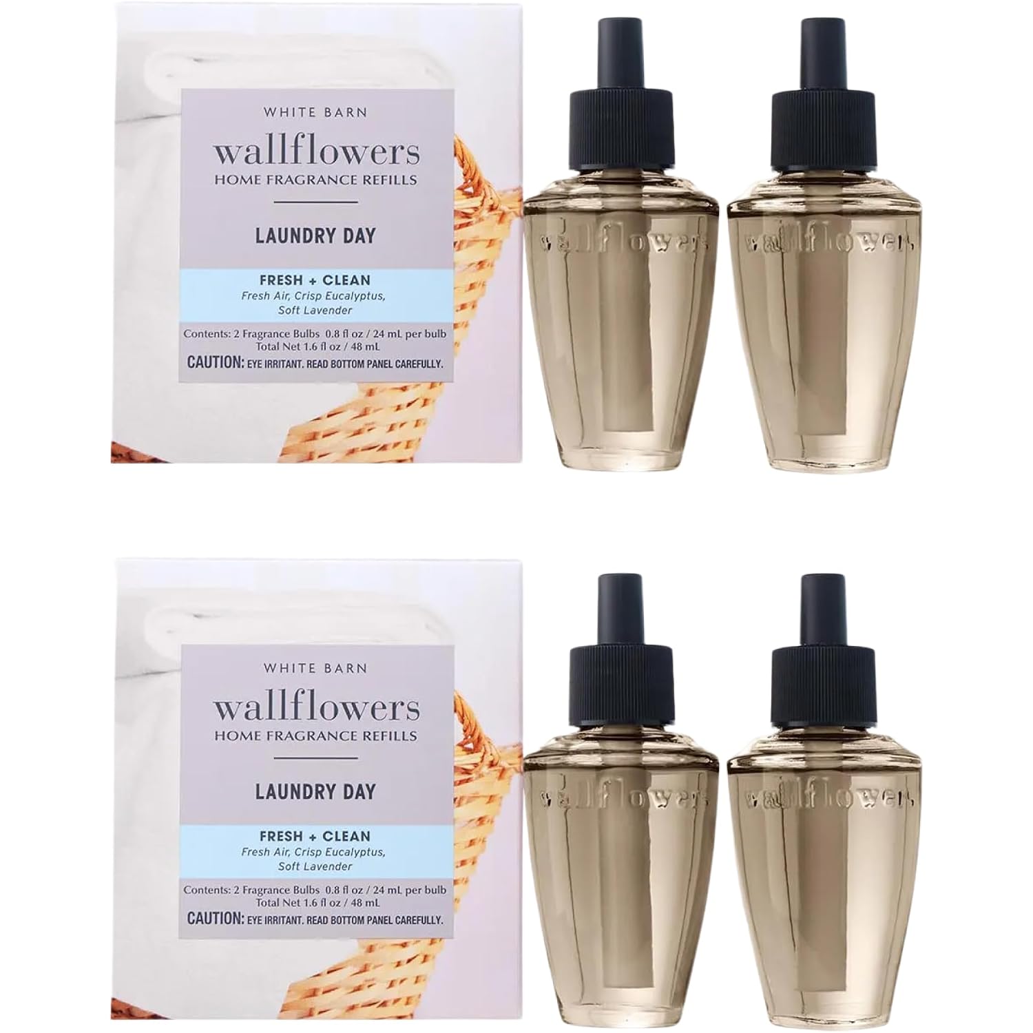 Bath & Body Works Wallflowers Refills, Laundry Day Scent, Plug-In Air Freshener Refills For Bedrooms, Bathrooms & Living Spaces, 4 Pack