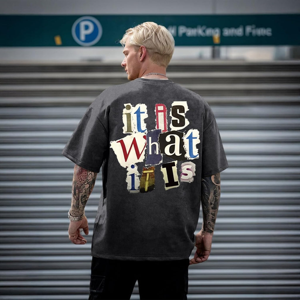 Men'S Graphic Tees Funny Letter Print Vintage Oversize T Shirts Acid Wash Shirt Streetwear Rapper Casual Tee Top