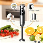 Megawise Pro Titanium Reinforced 5-In-1 Immersion Hand Blender, Powerful Motor With 80% Sharper Blades, 12-Speed Corded Blender, Including 500Ml Chopper, 600Ml Beaker, Whisk And Milk Frother (Black)