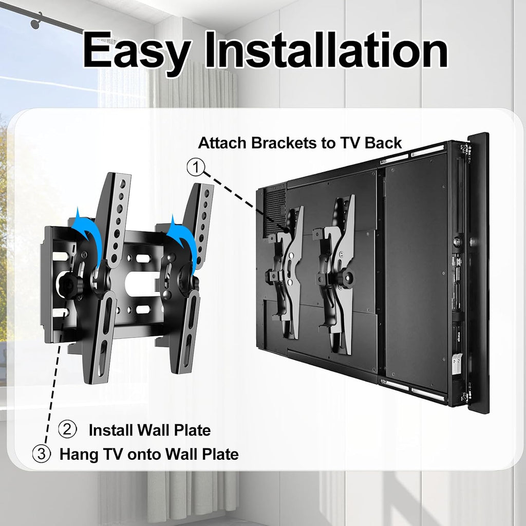 Jobzyp Tilt Tv Wall Mount Bracket For 14-42 Flat Screen Tvs & Monitors, 19 21 23 27 29 32 37 39 Inch Low Profile Universal Tilting Tv Monitor Mount Fits 8" Wood Studs Vesa 50X50-200X200Mm Up To 55 Lbs
