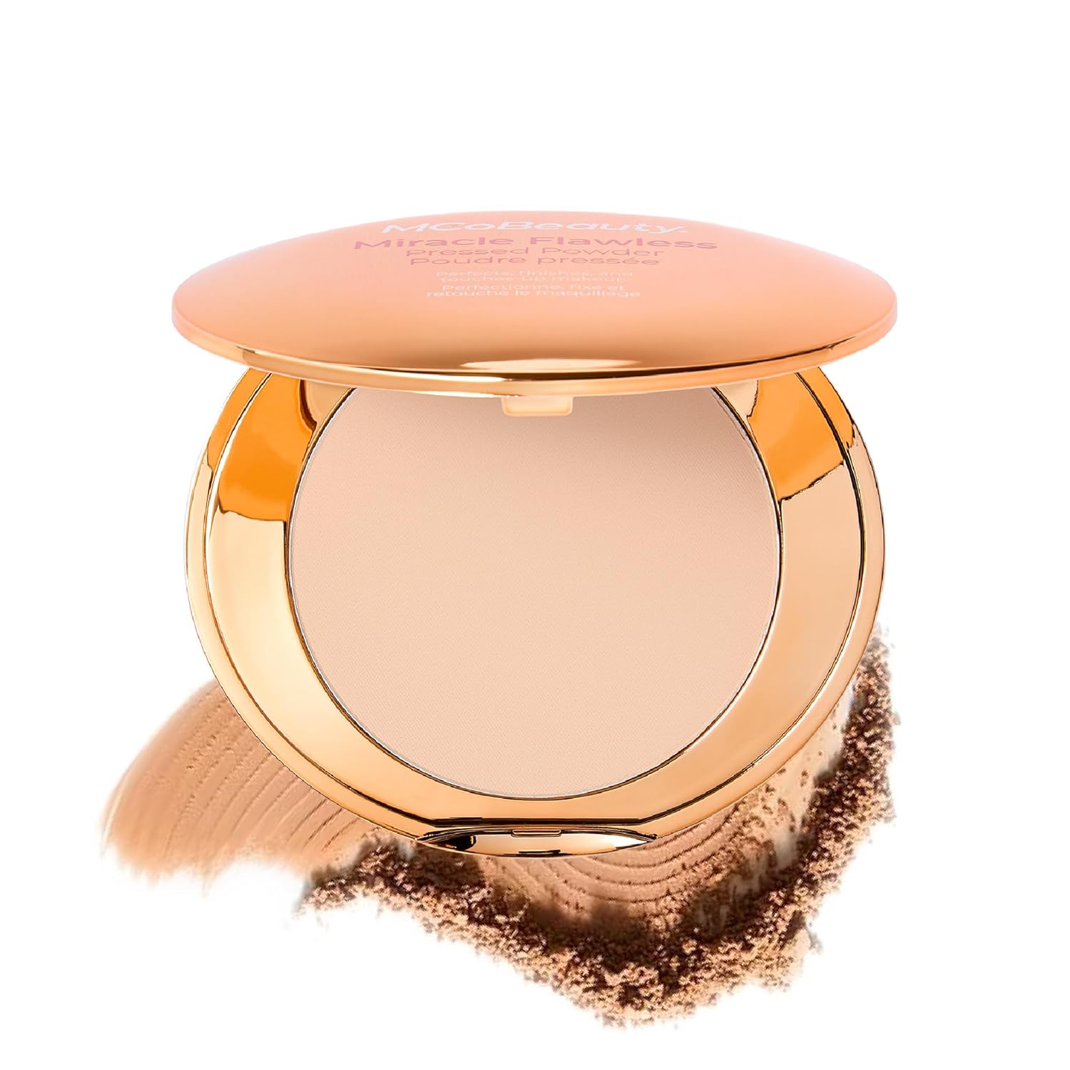 MCoBeauty Miracle Flawless Pressed Powder - 1 Light - Soft Focus Blurring, Finishing & Setting Powder - Face Makeup Compact with Rose Flower Extract Sweet Almond Oil - Vegan & Cruelty Free