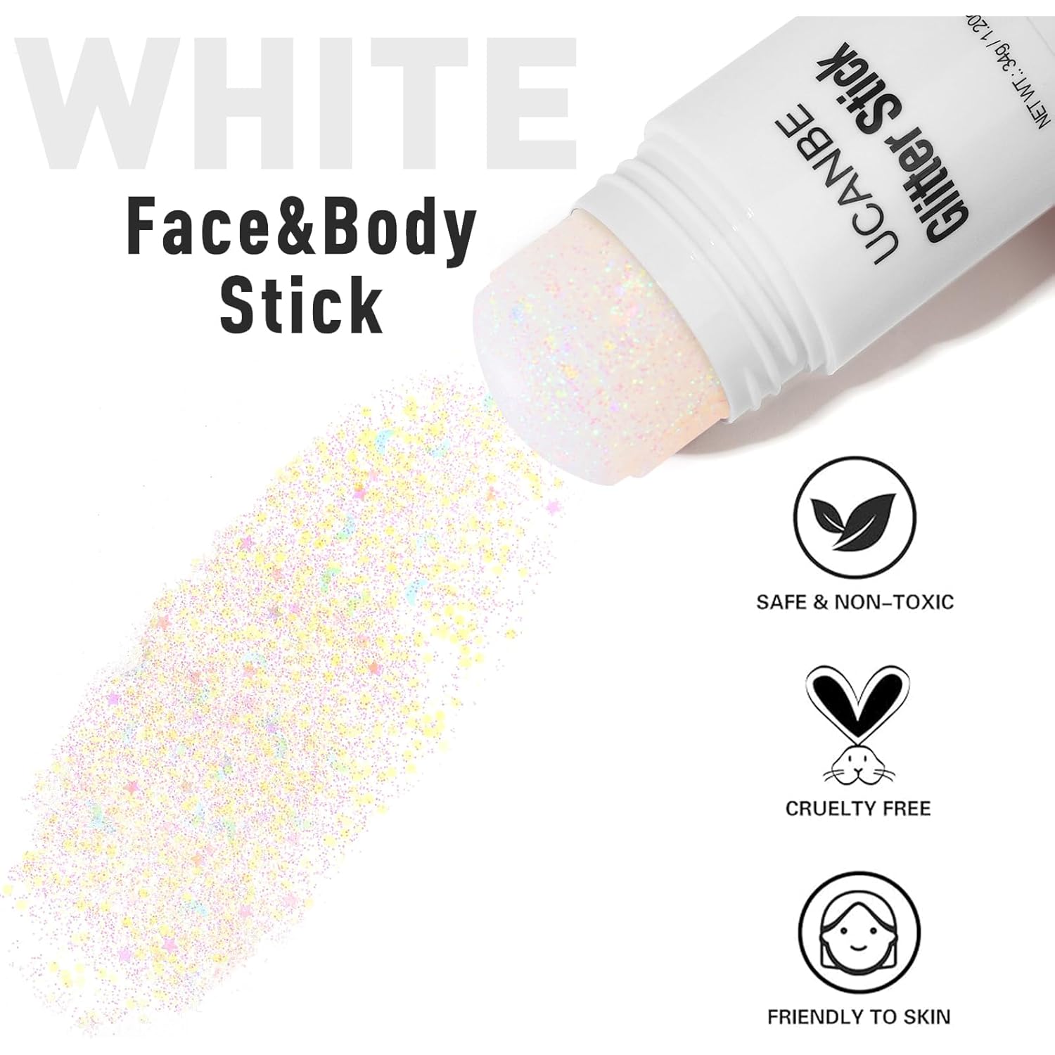 UCANBE White Body Glitter Stick for Singer Concerts Music Festivals, Face Glitter Makeup for Face Body Hair Eyes & Lips, Chunky Glitter Sparkling Mermaid Sequins for Women 1.2OZ