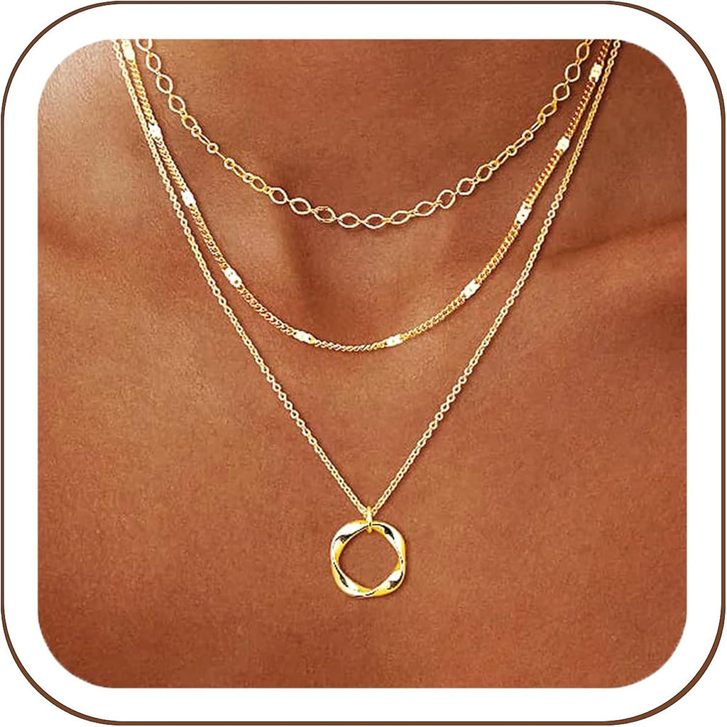 14K Gold Plated Layered Necklaces for Women Trendy, Stackable Dainty Gold Plated Chain Necklace Layering Beach Cute Fashion Pendant Choker Necklaces Jewelry Set Gifts for Women