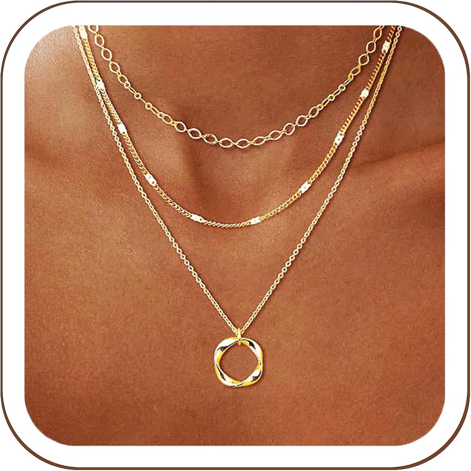 14K Gold Plated Layered Necklaces for Women Trendy, Stackable Dainty Gold Plated Chain Necklace Layering Beach Cute Fashion Pendant Choker Necklaces Jewelry Set Gifts for Women