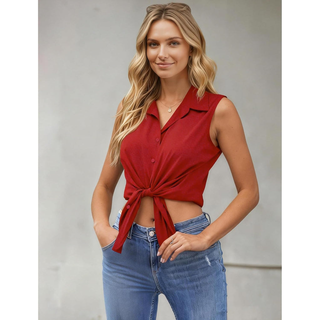 Sleeveless Button Down Shirts For Women, Slim Fit Business Collared Shirt Work Blouses Button Up Office Clothe