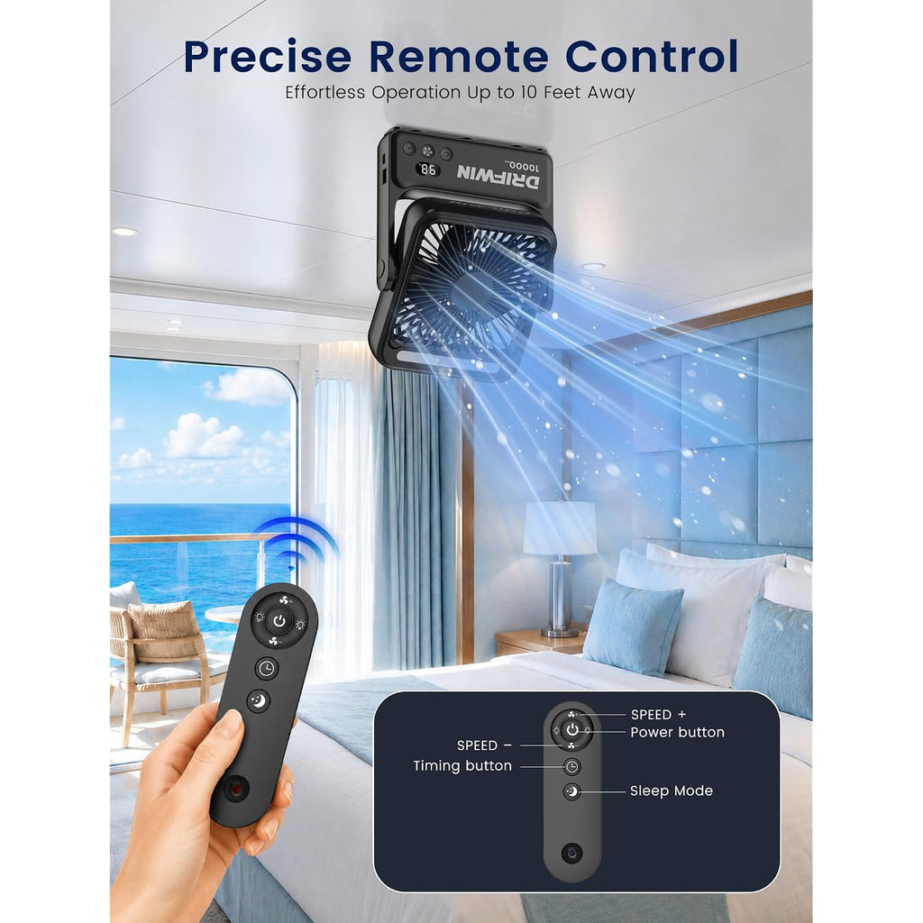 Magnetic Cruise Approved Fan With Night Light, 10000Mah Ultra-Slim Travel Fan, 4-Speed, Hook Design, Portable Fan For Cruise Ship Cabin, Bedroom Sleeping, Camping, Travel & Cruise Essentials 2026