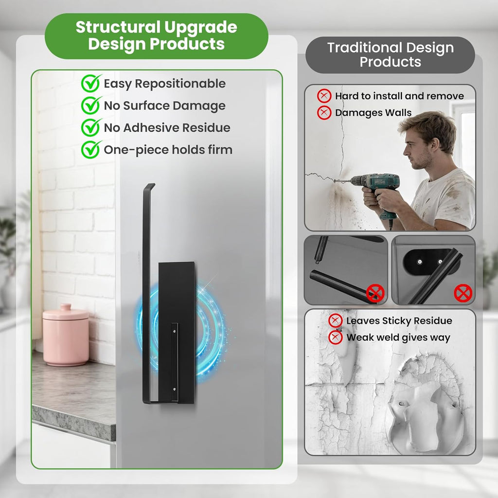 Paper Towel Holder, Magnetic Paper Towel Holder for Fridge, Toilet Paper Roll Holder Magnet Towel Rack Wall Mount Fridge Organizer for Paper Towels Rolls Bathroom Pantry RV Kitchen Storage