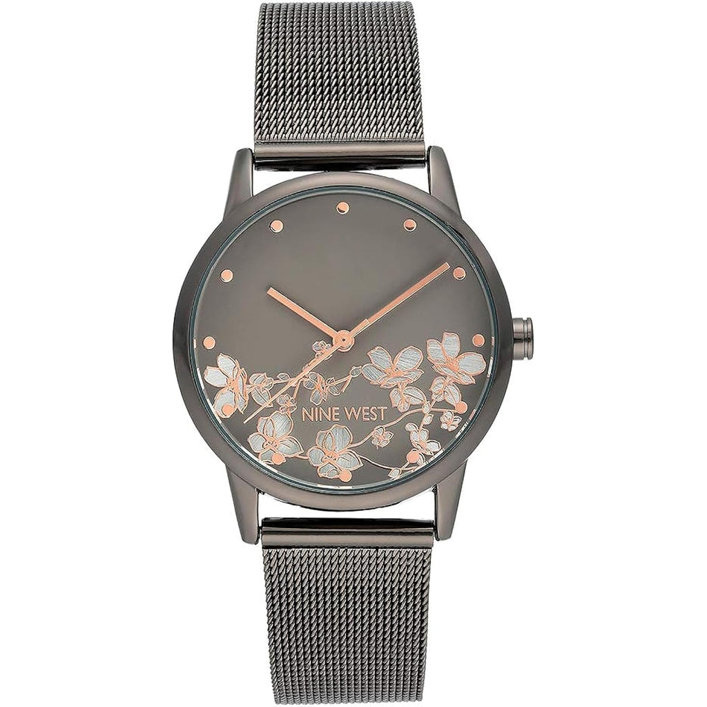 Nine West Women's Floral Dial Mesh Bracelet Watch