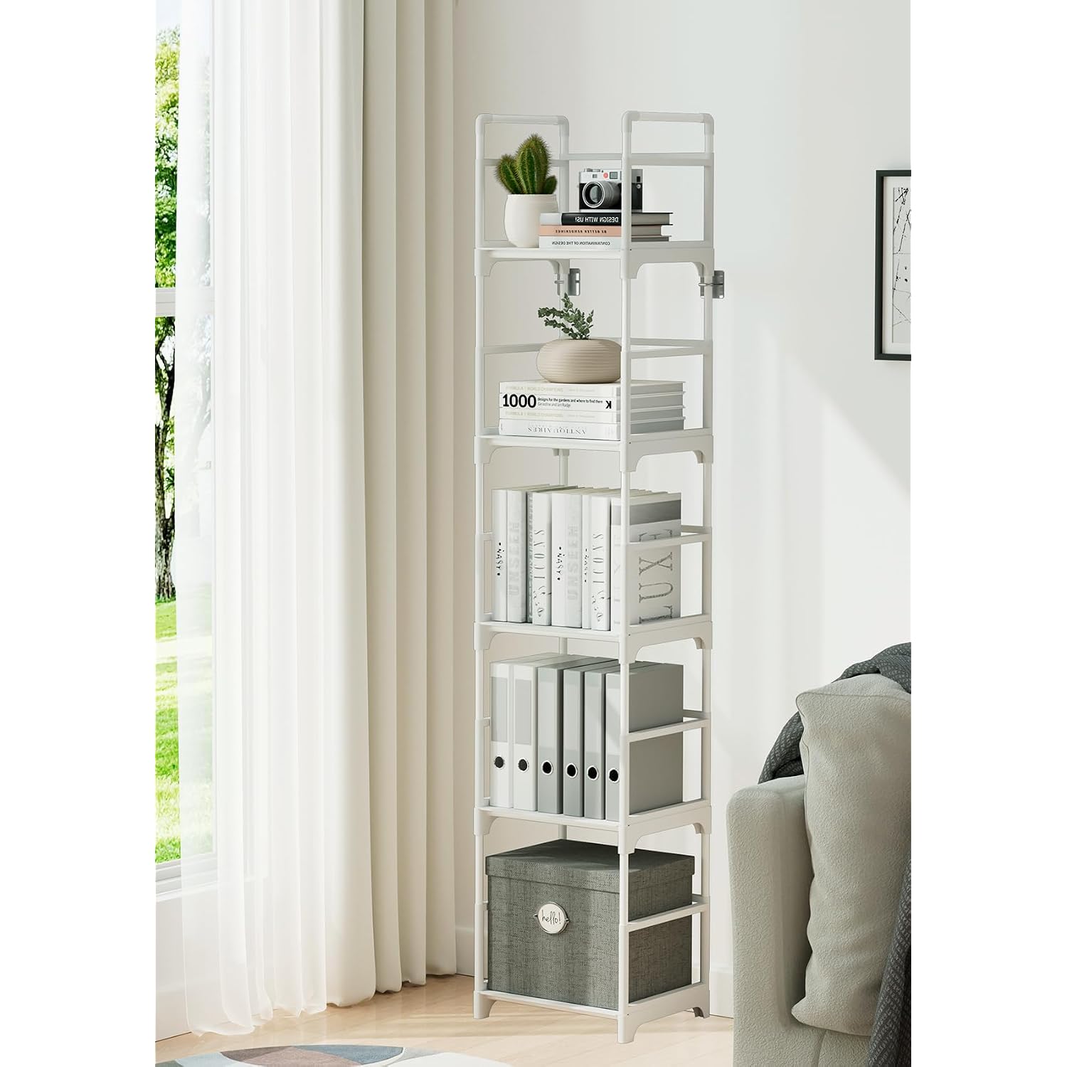 Fiducial Home 5 Tiers Narrow Bookshelf White Skinny Open Book Shelf | Slim Thin Small Spaces For Space Saving, Easy To Assemble, 12"L X 10"W X 57.2"H