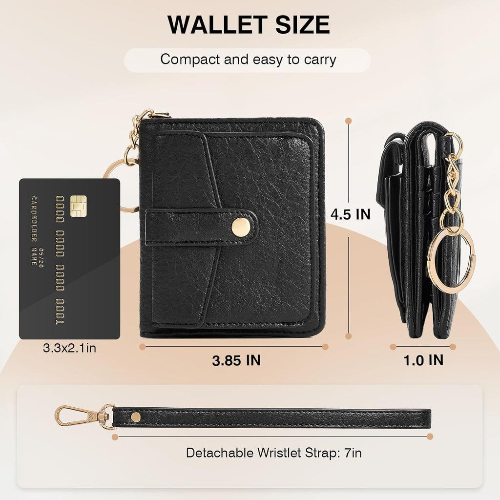 Marvolia Small Wallet for Women Compact Wallet Soft Vegan Leather Bifold Card Holder Ladies Wristlet