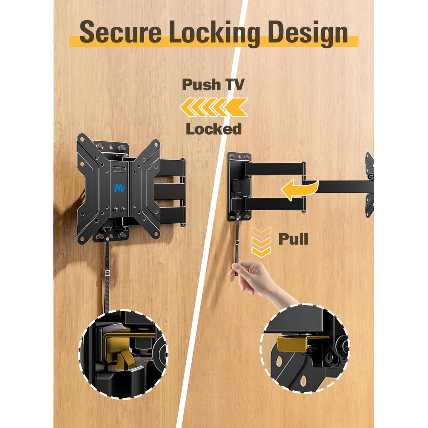 Mounting Dream Ul Listed Lockable Rv Tv Mount For Most 17-43 Inch Tv, Rv Mount For Camper Trailer Motor Home Boat Truck, Full Motion Unique One Step Lock Rv Tv Wall Mount, Vesa 200Mm, 44 Lbs, Md2210