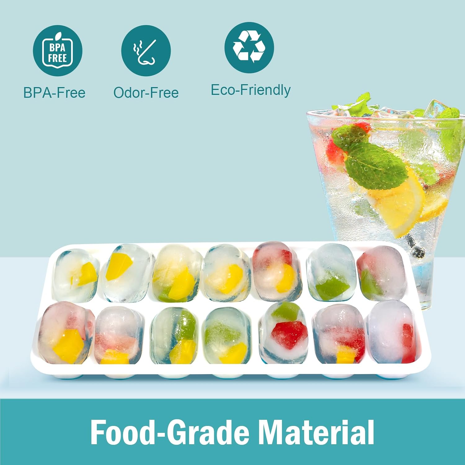 3 Pack Ice Cube Trays With Lid For Freezer, Flexible Silicone Bottom For Easy Release, Stackable Space-Saving Ice Molds, 1.2" Cubes Color-Coded (2 Green 1 Blue) For Juice, Coffee & Cocktails, Bpa Free