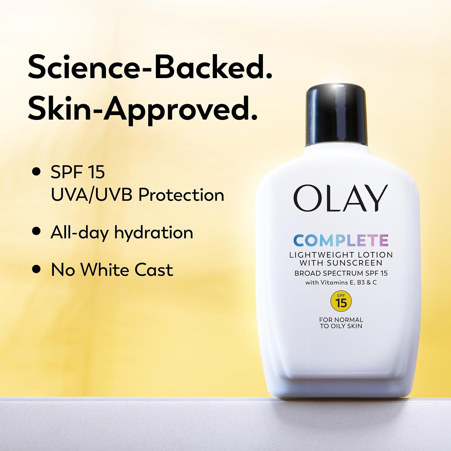 Olay Face Moisturizer, Complete With Sunscreen Spf 15, Daily Facial Lotion For Normal Skin, Lightweight Hydrating Broad Spectrum Sun Protection - Vitamin C, E, And Niacinamide - 6 Oz 2 Pack