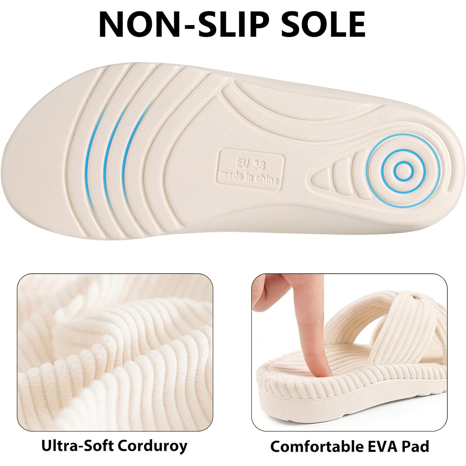 Orthopedic Arch Support Slippers For Women Comfortable Open Toe Indoor House Slippers Corduroy Cross Bow Bedroom Shoes For Plantar Fasciitis