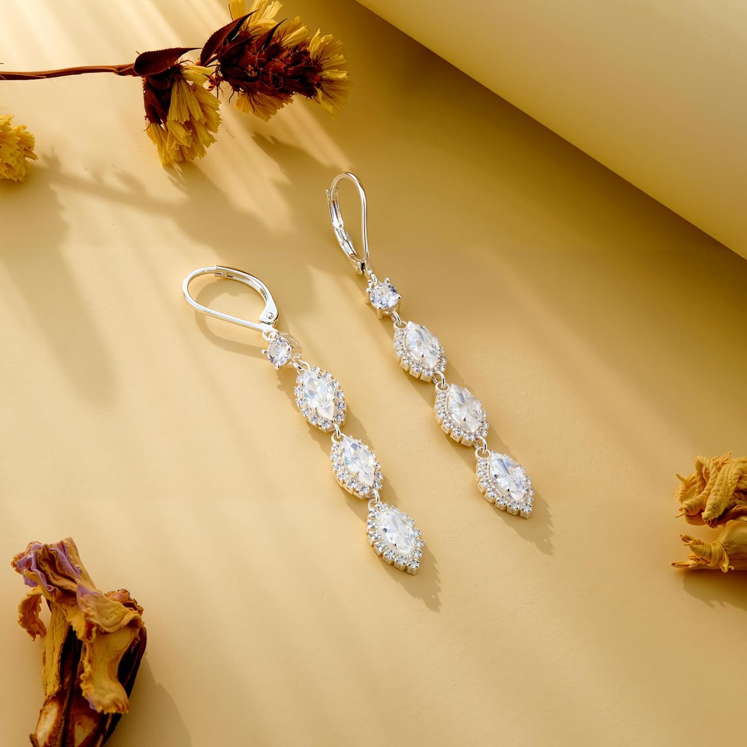 ALEXCRAFT 925 Sterling Silver Dangle Leverback Earrings for Women Trendy 14K Goldplated Hypoallergenic Lightweight Statement Long Cubic Zirconia Teardrop Dangling Earrings Brides Engagement Wedding