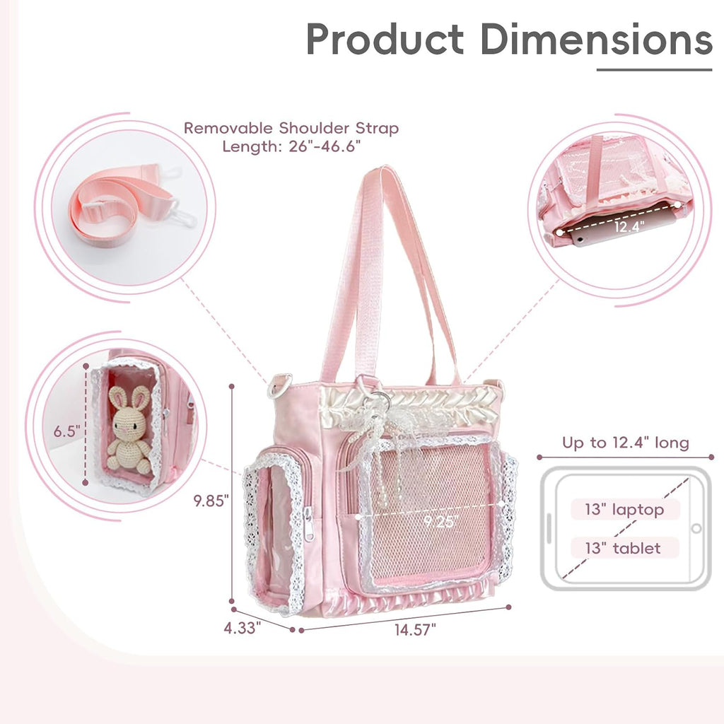 Ita Bag With Diy Accessory Kit - Clear Window Y2K Kawaii Lace Crossbody Bag With Display Insert For Pins & Button Badges