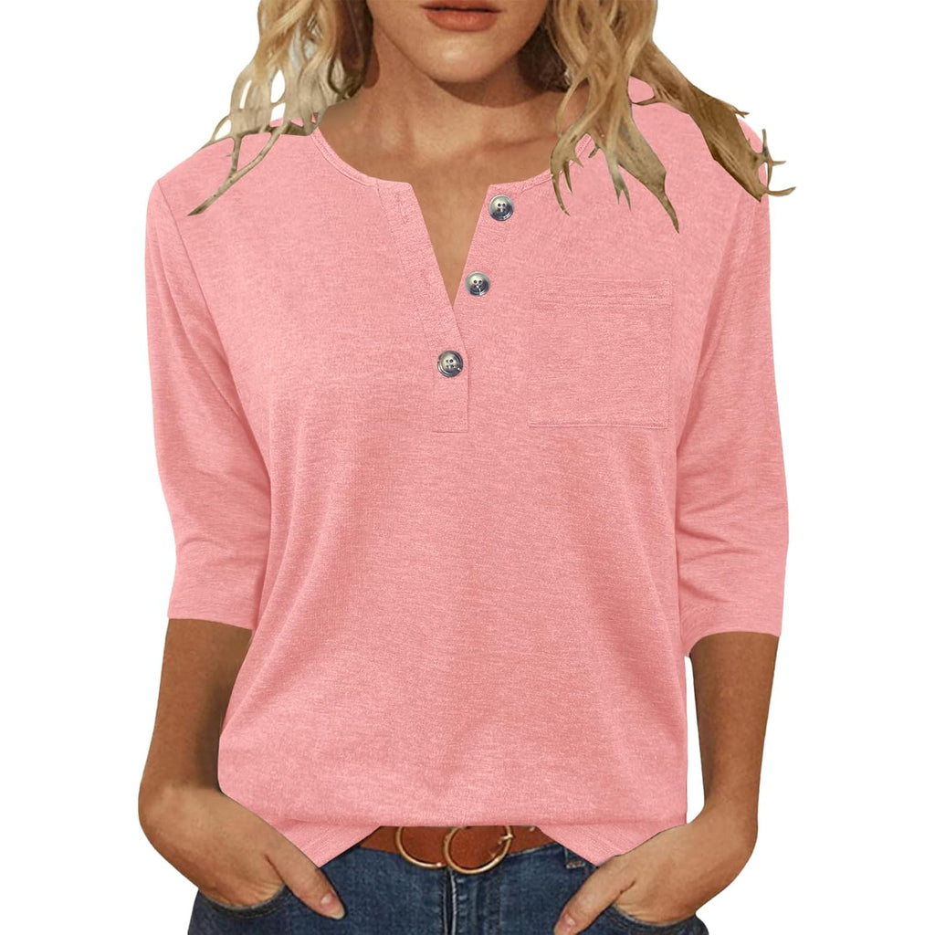 Womens Tops 3/4 Length Sleeve V Neck Loose Casual T Shirts Summer Cloithes 2026