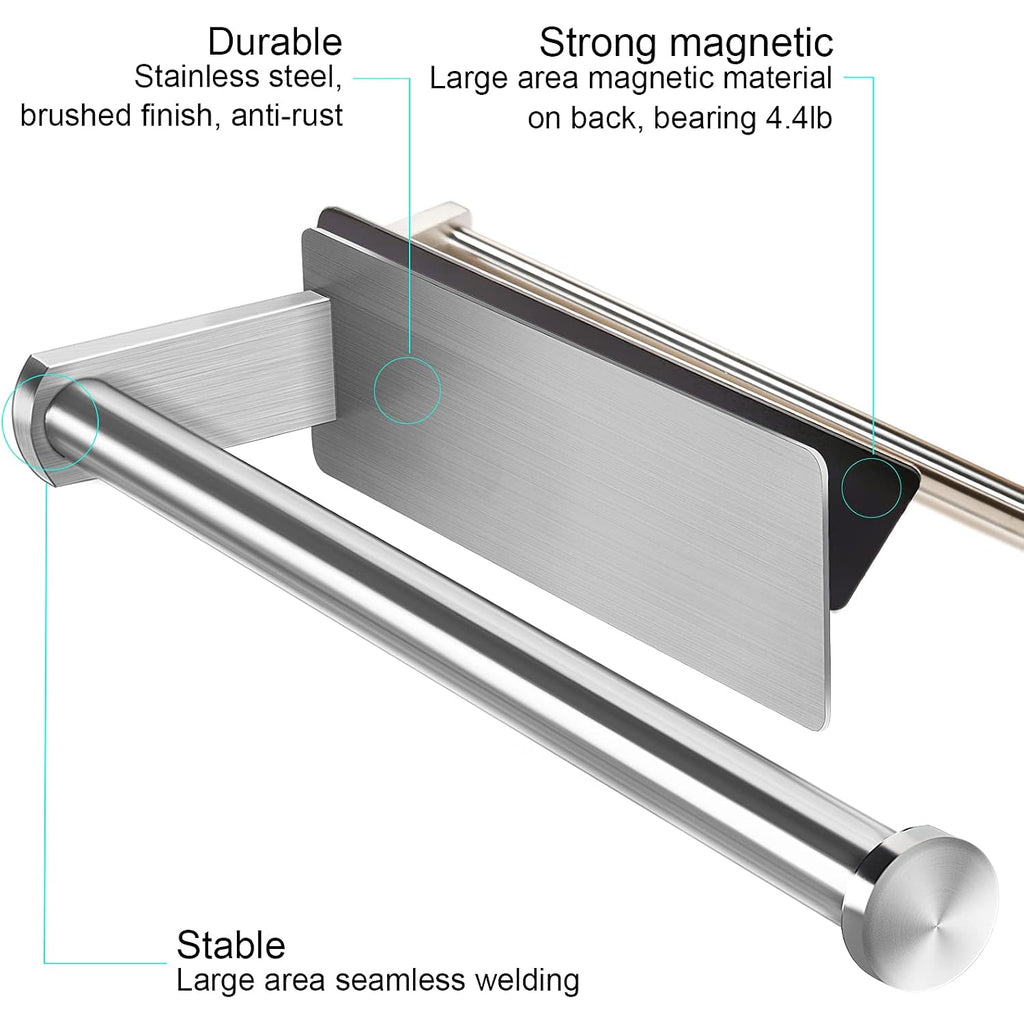 Paper Towel Holders Magnetic Steel Brushed Towel Roll Holders With Strong Magnetic Backing - Fit For Large Paper Towels-For Kitchen,Refrigerator,Grill,Toolbox,Garage,Shop