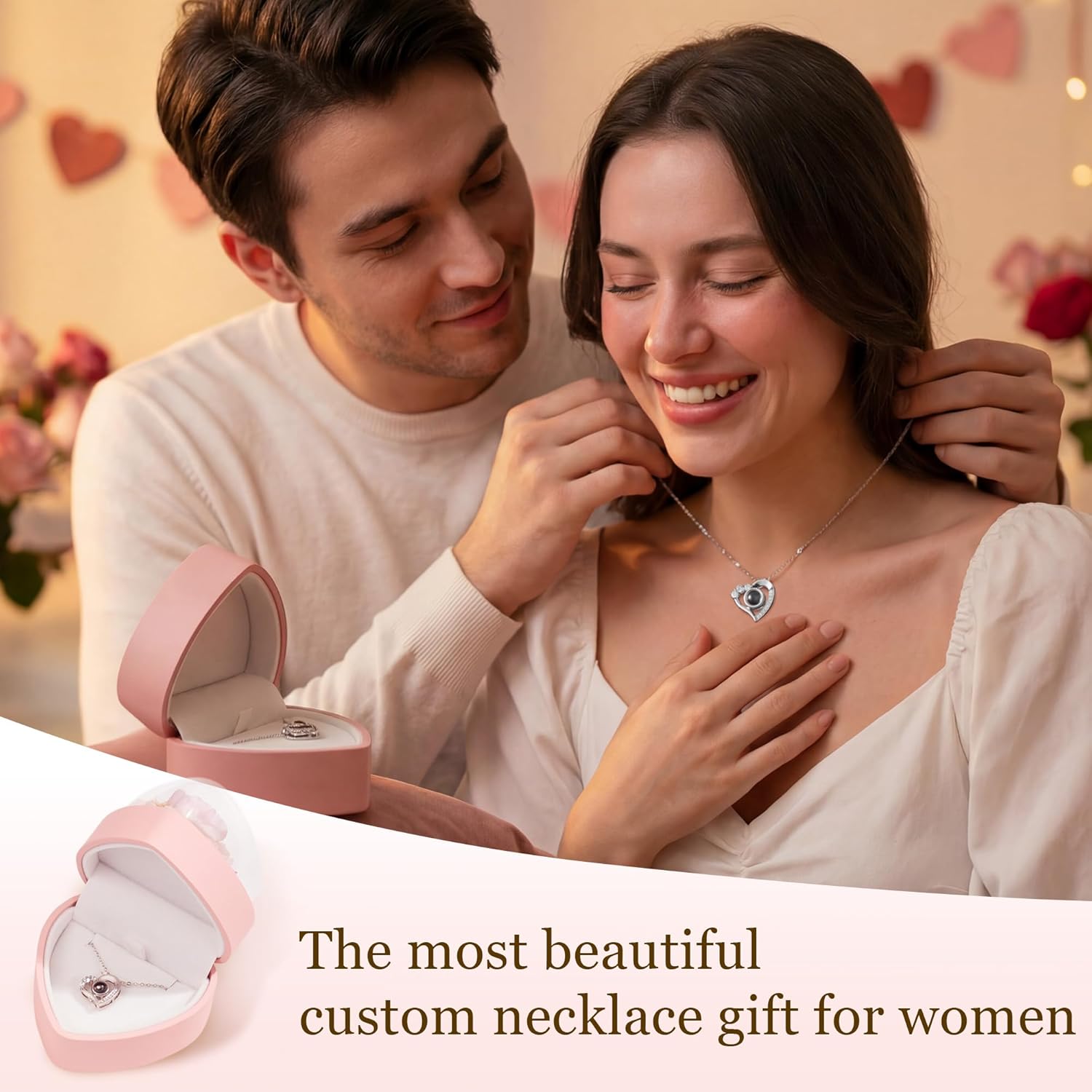 Easycosy Personalized Picture Necklace, Mothers Day Gifts for Mom Wife, Projection Necklace with Photo Inside - Custom Heart Pendant Necklace - Love Memorial Jewelry Gifts for Girlfriend Her Birthday Anniversary