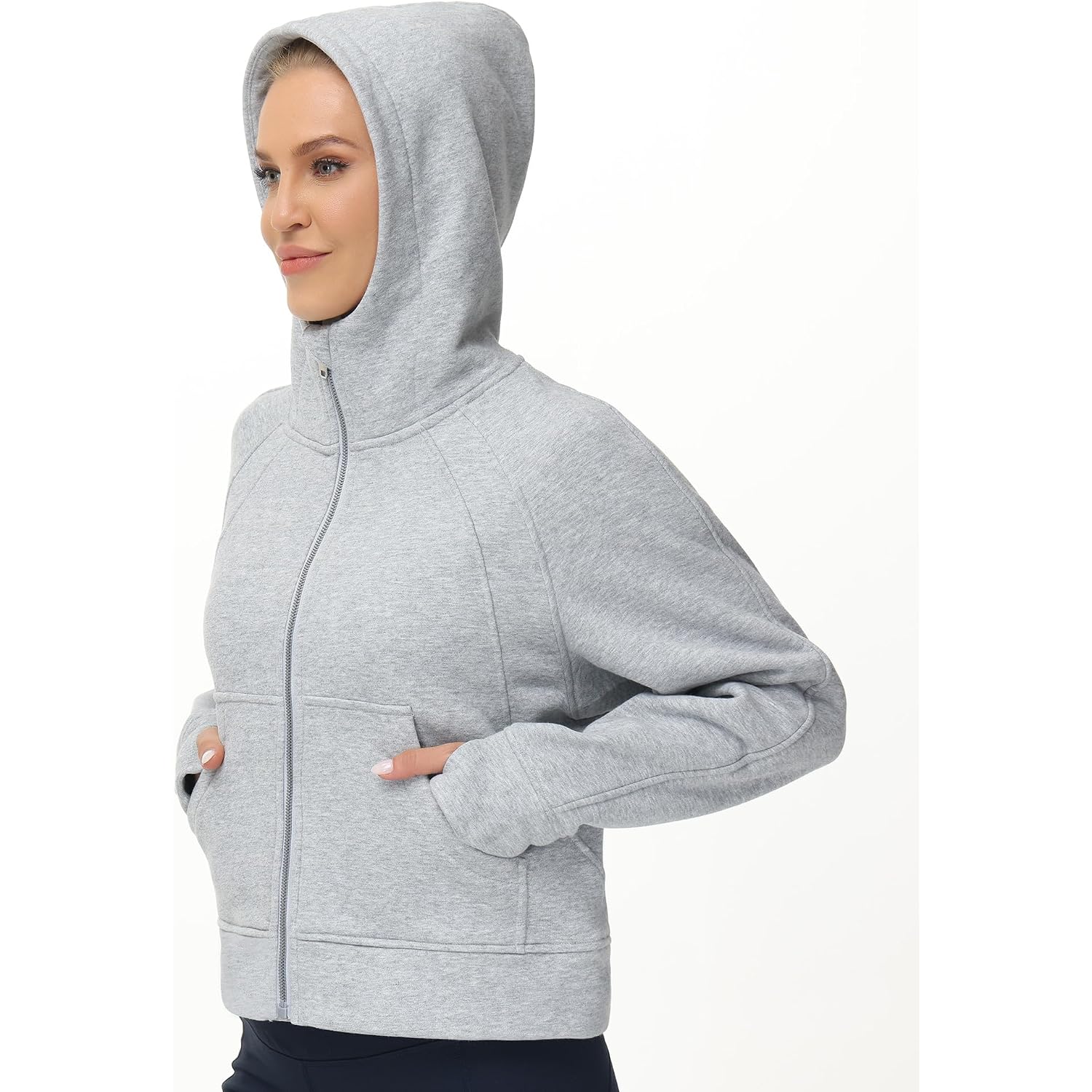 The Gym People Women'S Full-Zip Up Hoodies Jacket Fleece Workout Crop Tops Sweatshirts With Pockets Thumb Hole