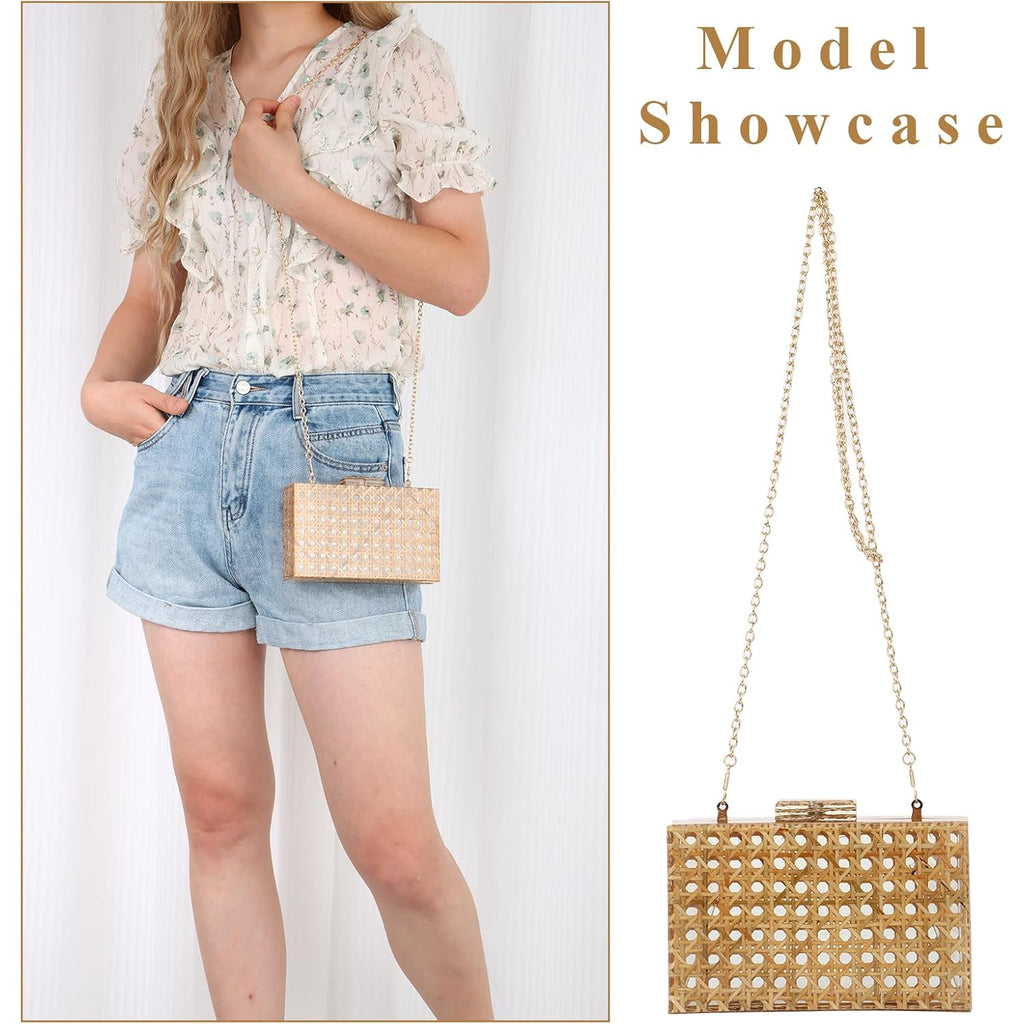 Goktow Rattan Acrylic Bag Clutch Purse Evening Bag Woven Handbag Summer Beach Purse