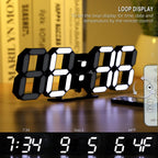Digital Clock 3D Led Wall Clock For Living Room Decor 9.7" Alarm Clocks Black Clock Wall Decor Digital Wall Clock,Remote Control/Dimmer/Date/Temperature