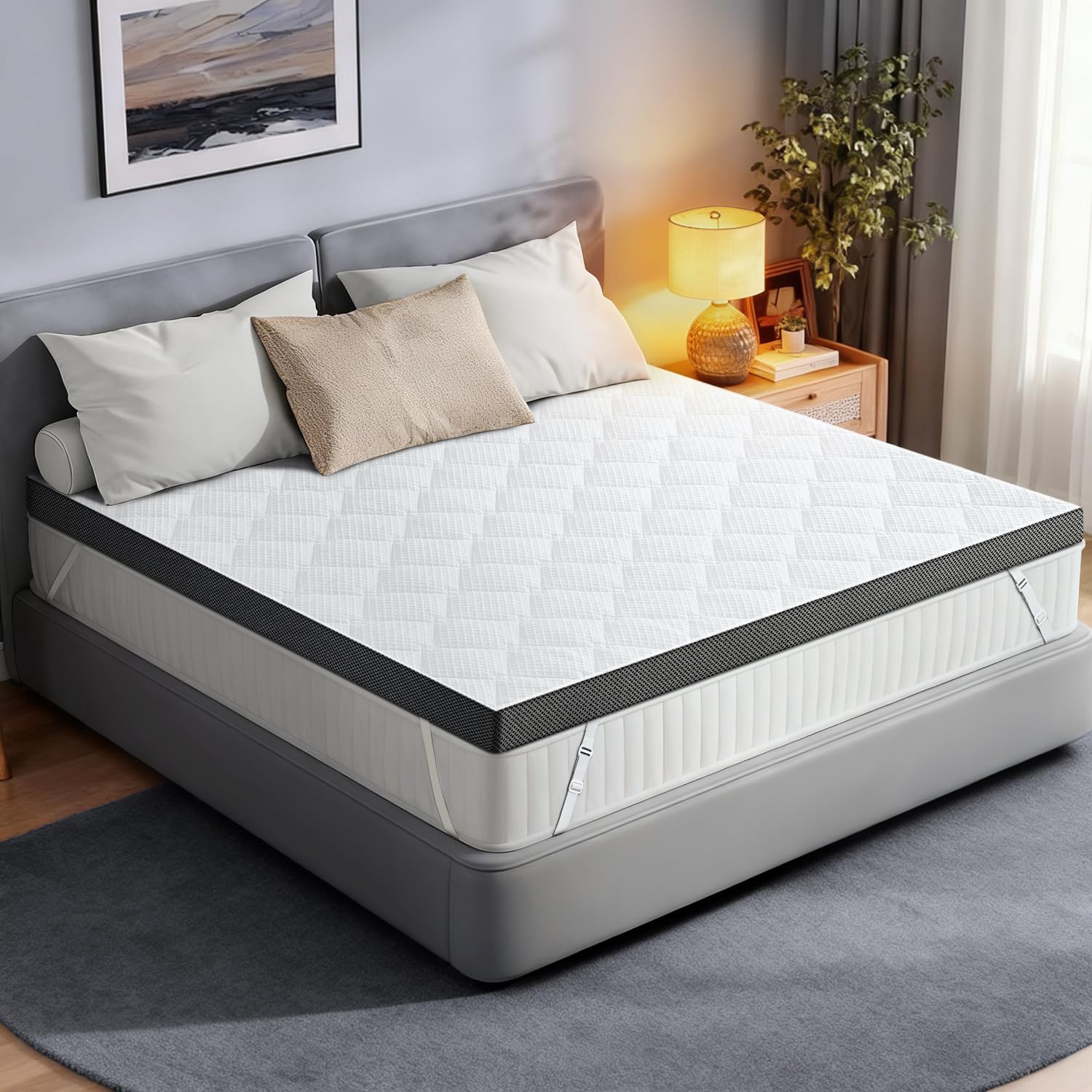 Extra Firm Mattress Topper: Queen Size 3 Inch, High Density Bed Topper, Extra Support For Pain Relief, Breathable Washable Cover With Anti-Slip Straps, Certipur-Us Oeko-Tex Certified 80X60