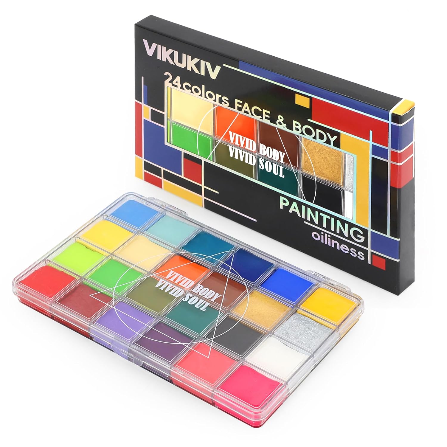 Face Body Paint Oil Palette, 24 Colors Large White Professional Face Painting Kit for Halloween SFX Party Costume Sport Festival Stage Cosplay Full Size Makeup Painting Kit