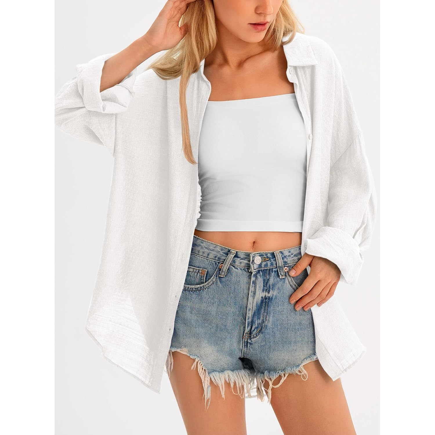 Saodimallsu Womens Oversized Button Down Shirts Long Sleeve Irregular Hem Blouse Tops