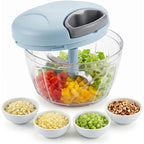 Manual Food Processor, Hand Pull Vegetable And Herb Chopper, Easy Use Bpa Free Manual Cutter For Quick Prep For Ginger Fruits Garlic Nuts Onion, Blue