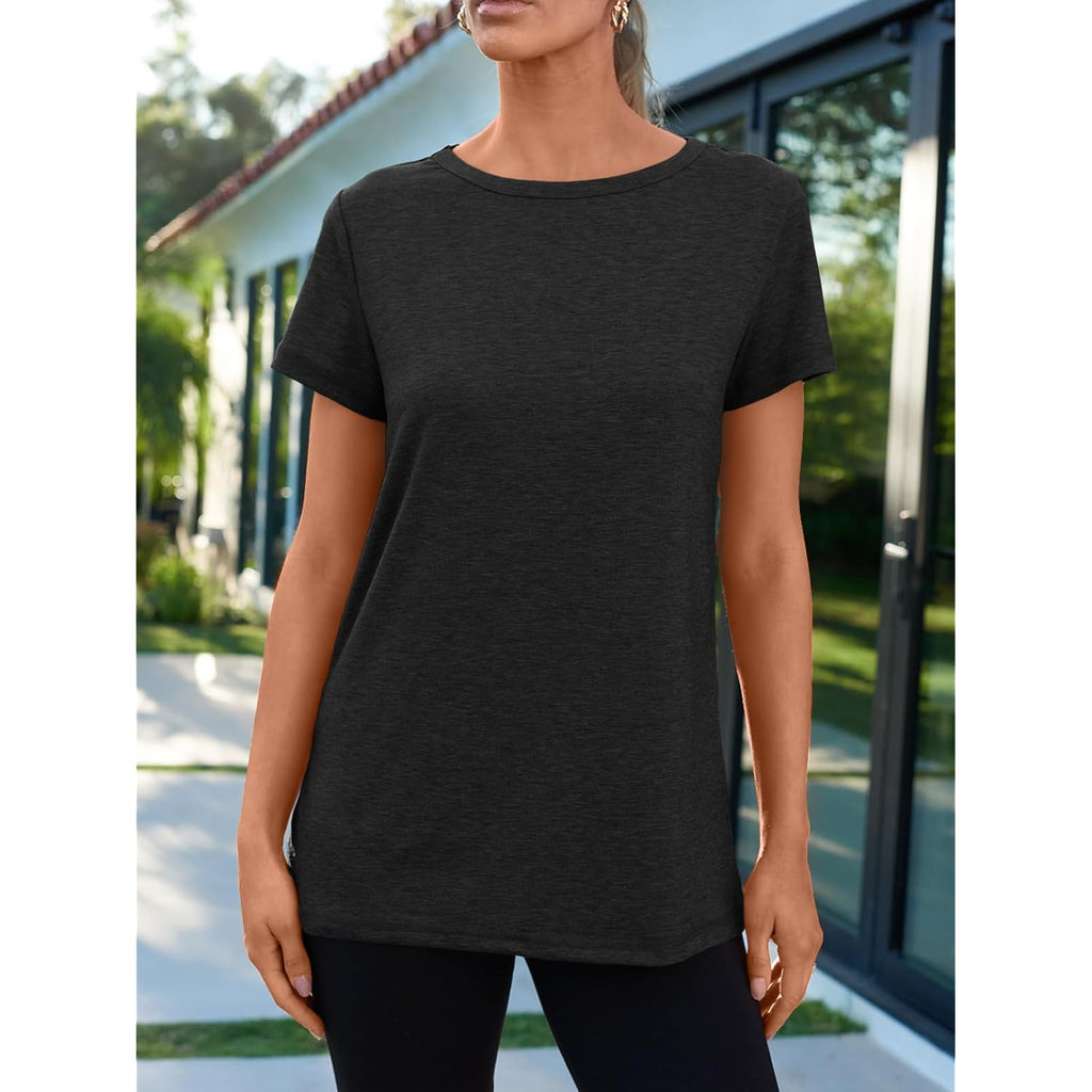 Women's Soft Basic Short Sleeve T-Shirt, Round Neck Tops Summer Casual Tee for Spring Shirts Clothes Everyday Wear