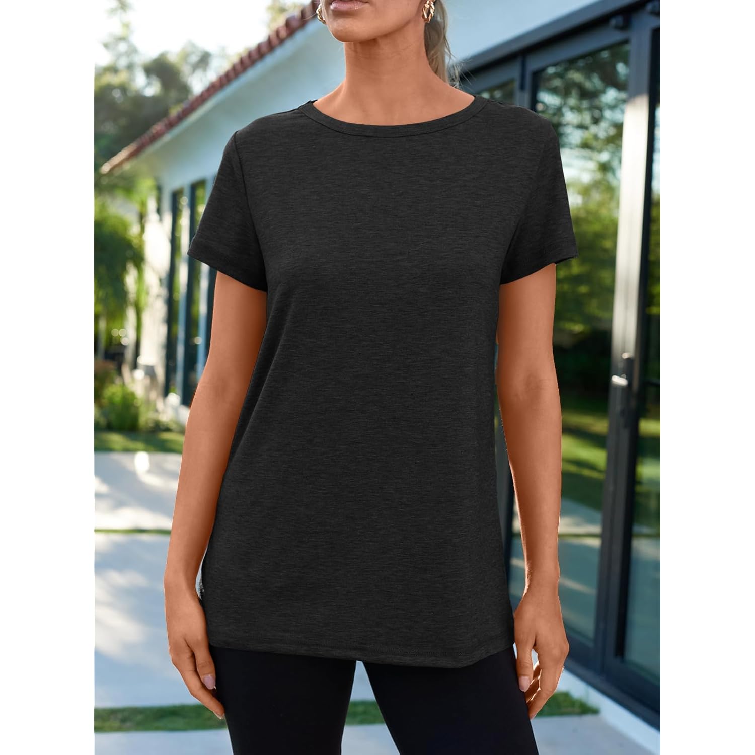Women's Soft Basic Short Sleeve T-Shirt, Round Neck Tops Summer Casual Tee for Spring Shirts Clothes Everyday Wear