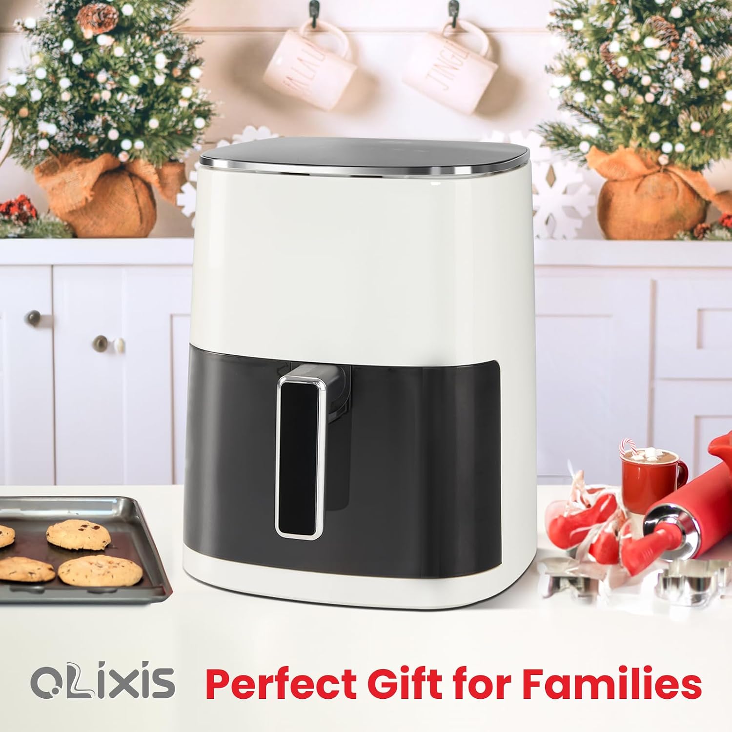 Olixis Air Fryer 6 Quart With Window Square Airfryer 12-In-1 Air Frys, Roast, Reheat, Dehydrate, Bake, Steam, Fries, Custard, Chicken, Wings, Sea Food, Vegetabels,400F, White