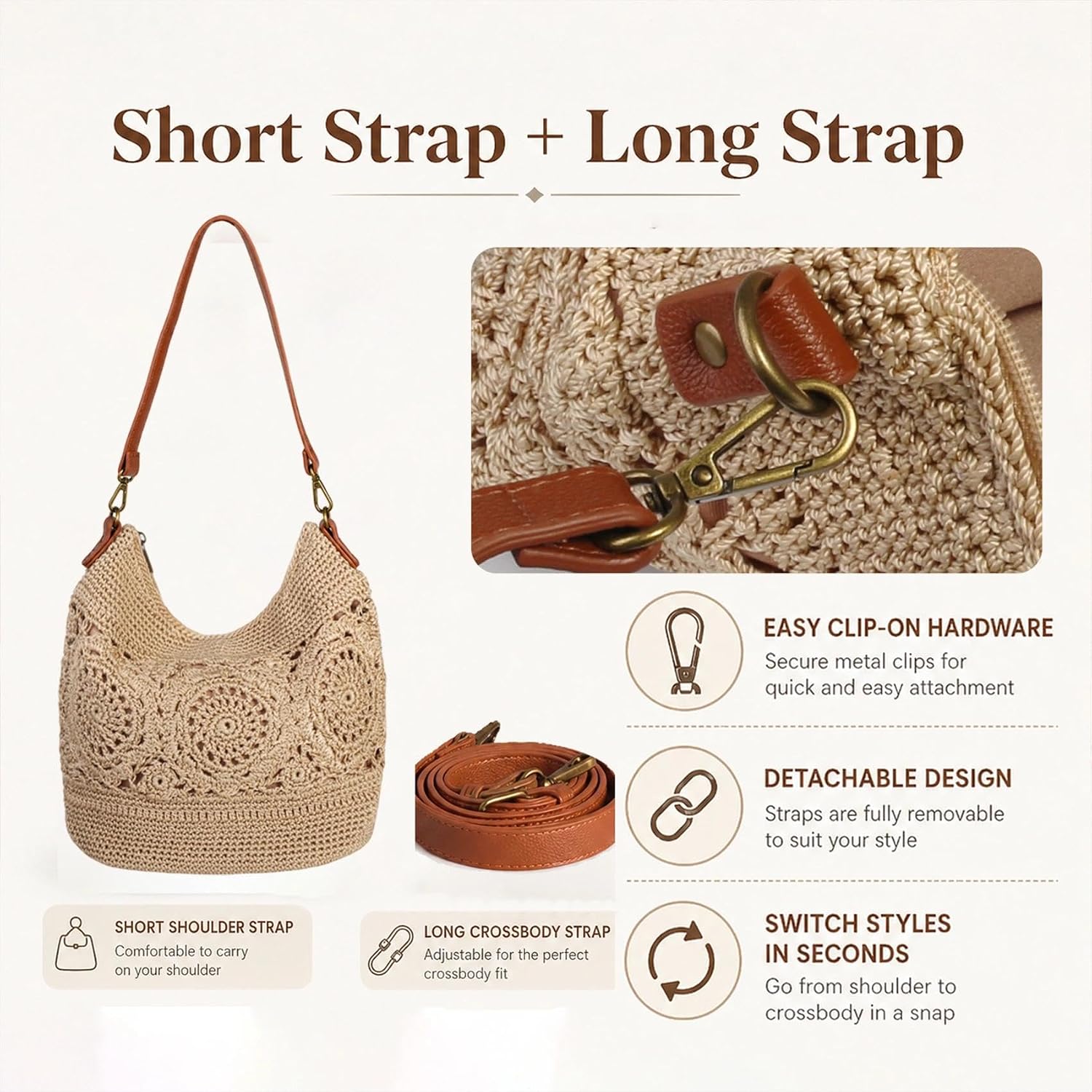 Eiyye Boho Crochet Crossbody Bag Women Handmade Hobo Purse Large Tote Bag For Summer Beachtravel Daily Use